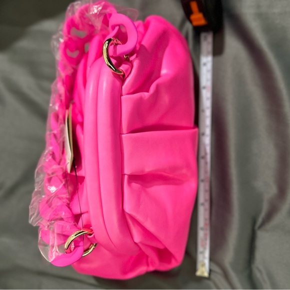 Neon Pink Faux Leather Crossbody Bag w/ Chain - NWT - Picture 7 of 11